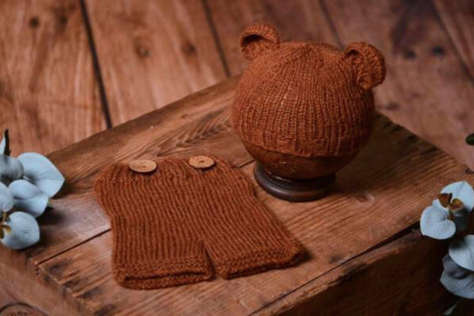 SET Mohair Bear Hat and Pants - Brown
