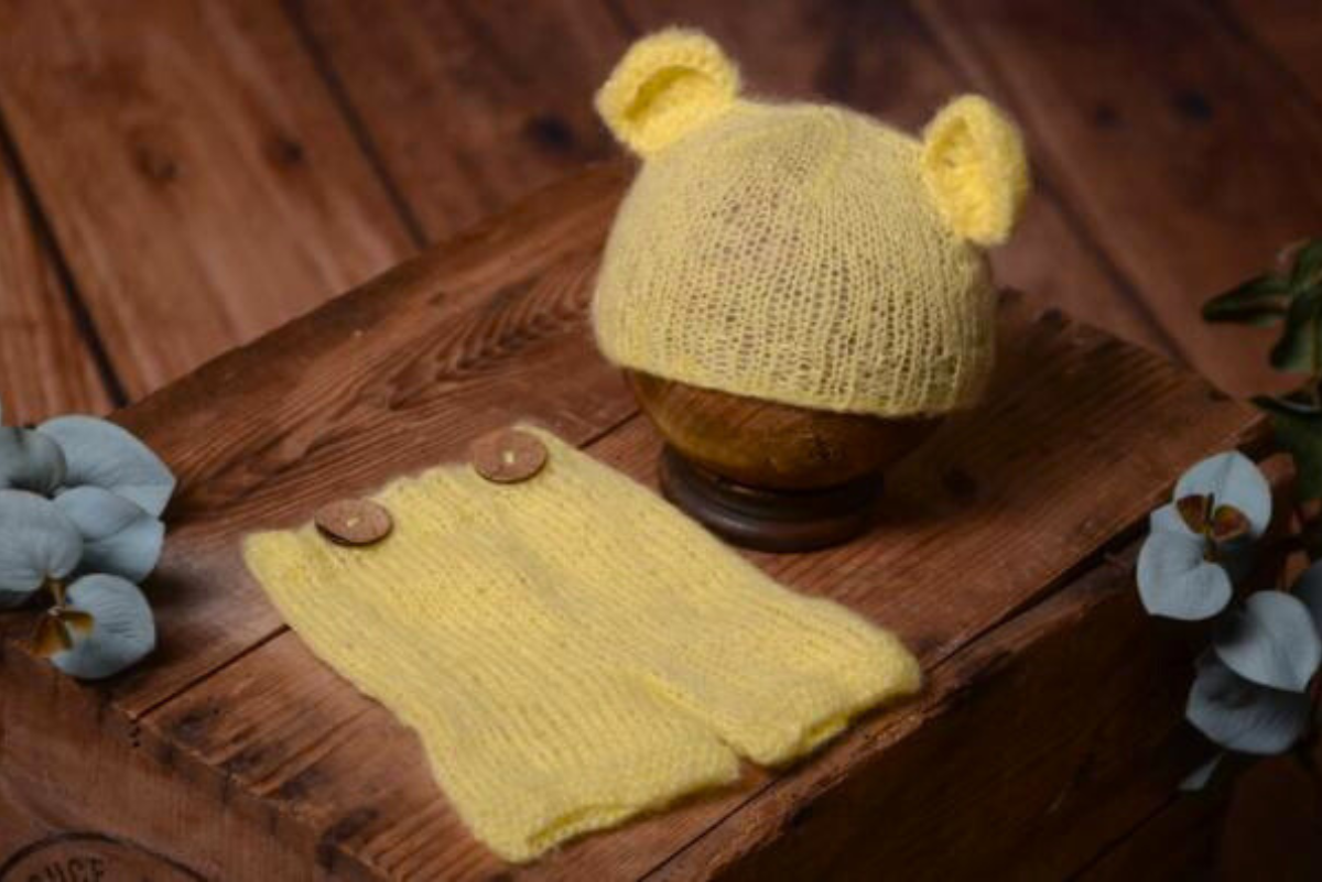 SET Mohair Bear Hat and Pants - Light Yellow