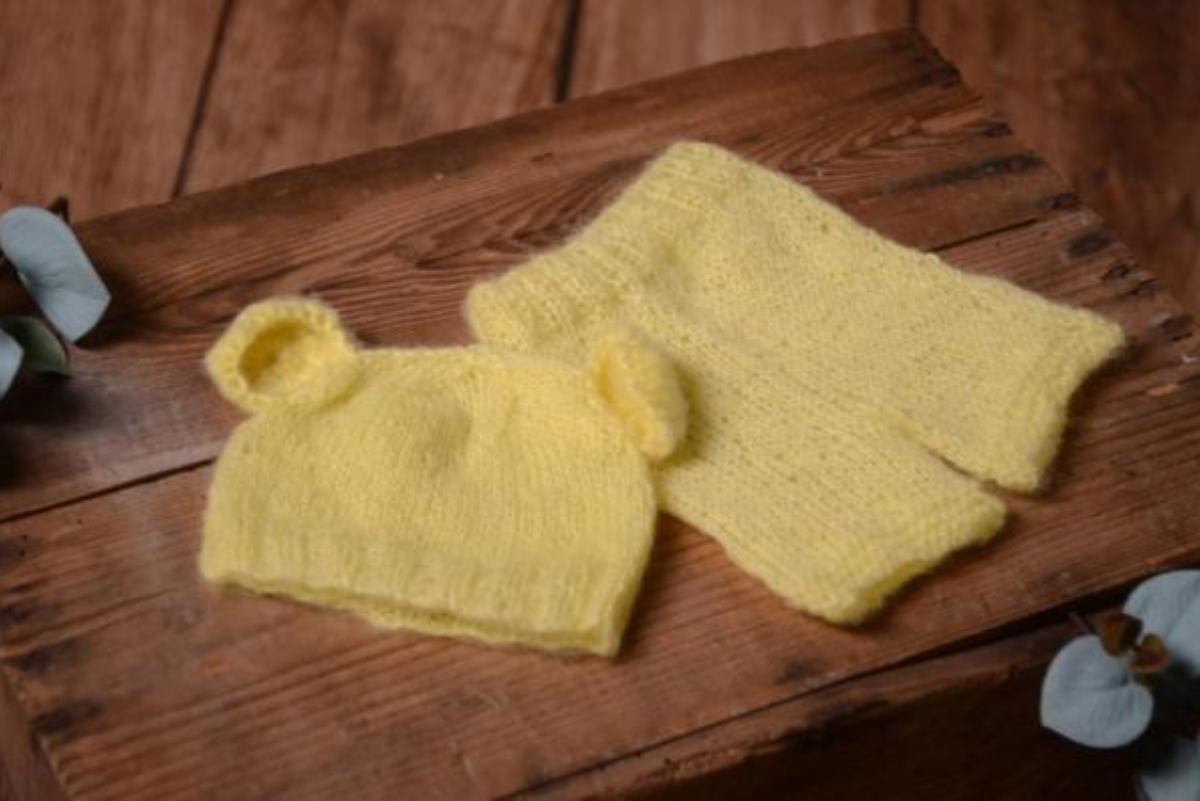 SET Mohair Bear Hat and Pants - Light Yellow