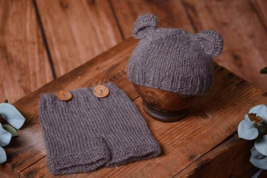 SET Mohair Bear Hat and Pants - Gray