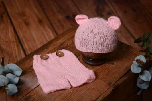 SET Mohair Bear Hat and Pants - Pink