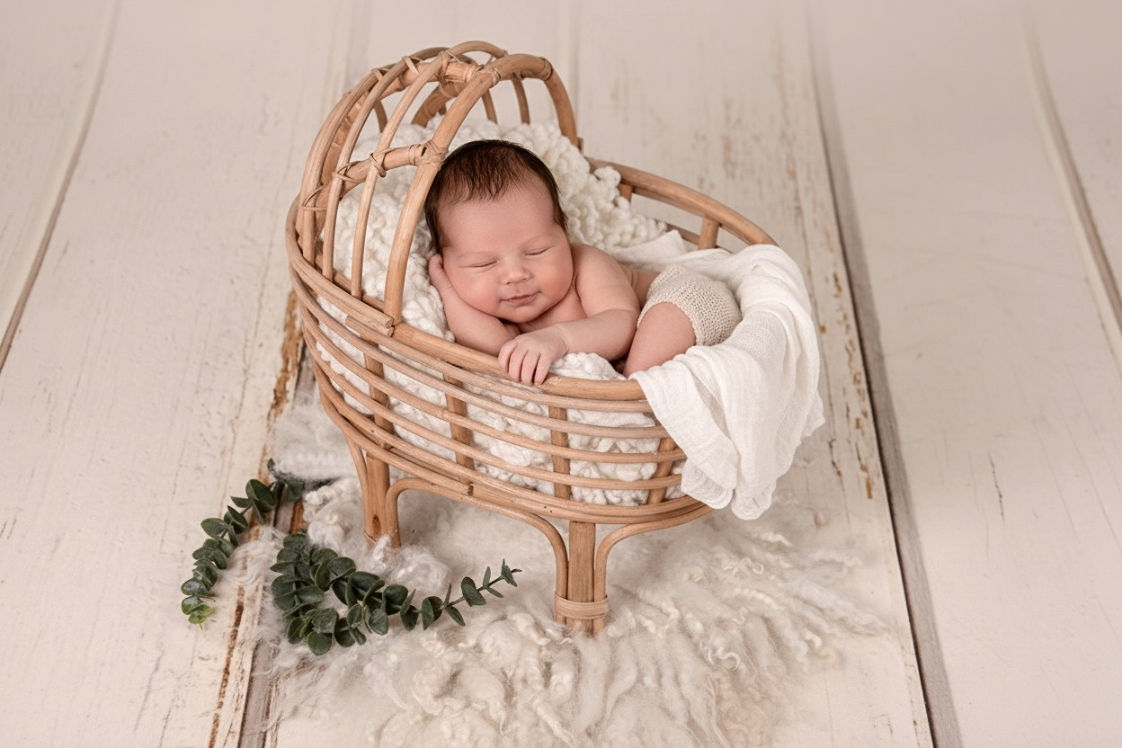 LullabyLuxe Rattan Bassinet – Newborn Studio Props