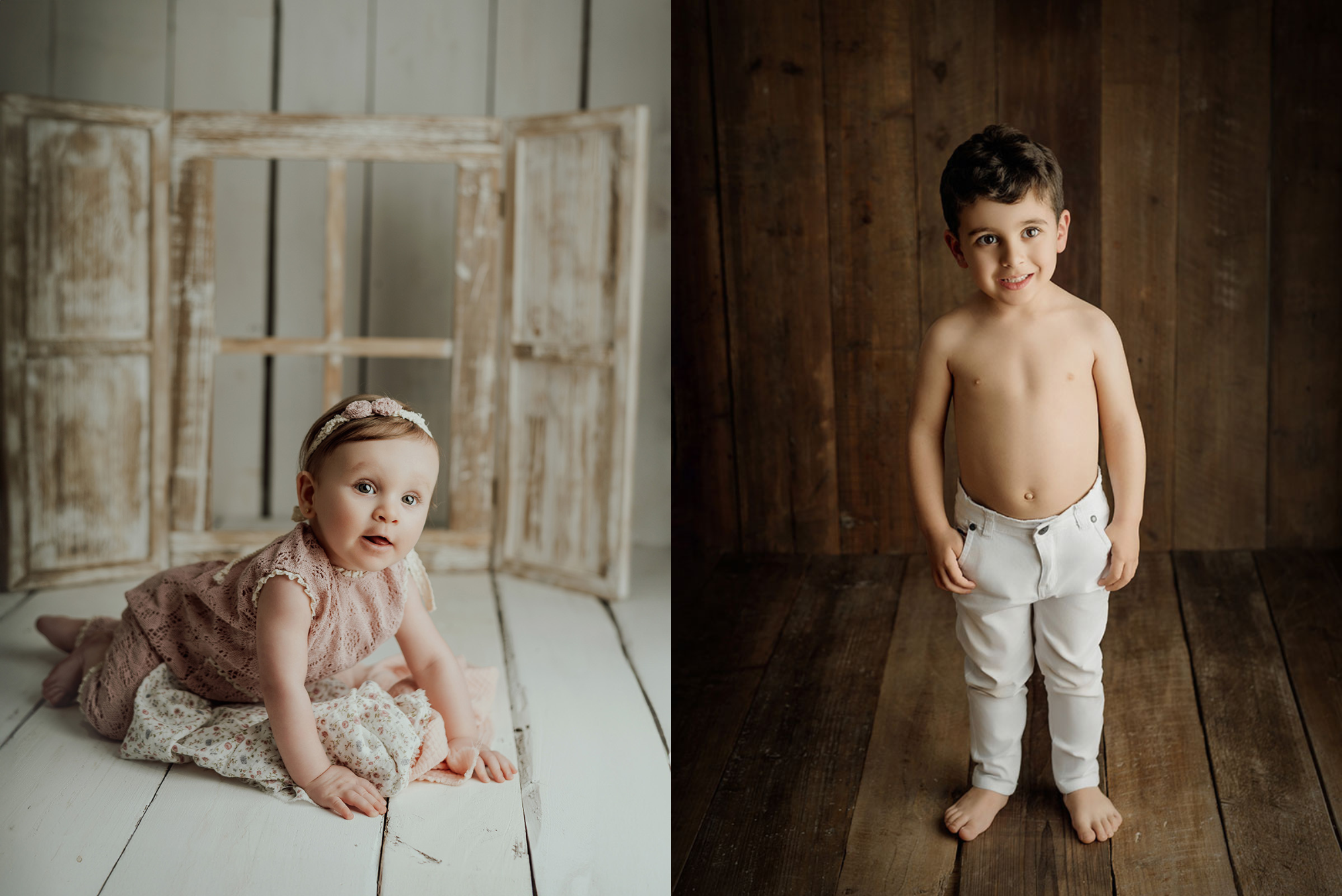 Newborn photography prop featuring a real wood backdrop and floor, styled in rustic tones.