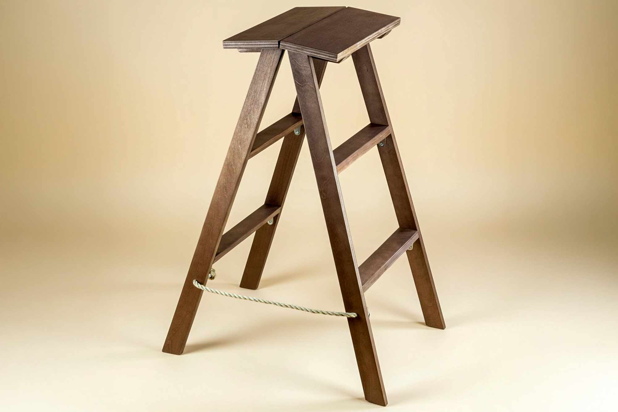 Rustic brown wooden ladder with rope detail, a stylish newborn photography prop for vintage-inspired setups.