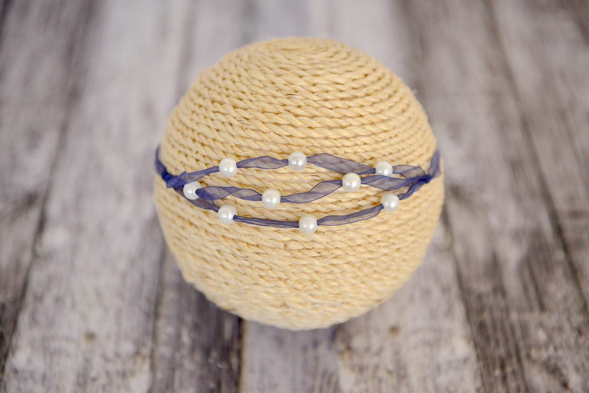 Beaded Ribbon Headband -Blue