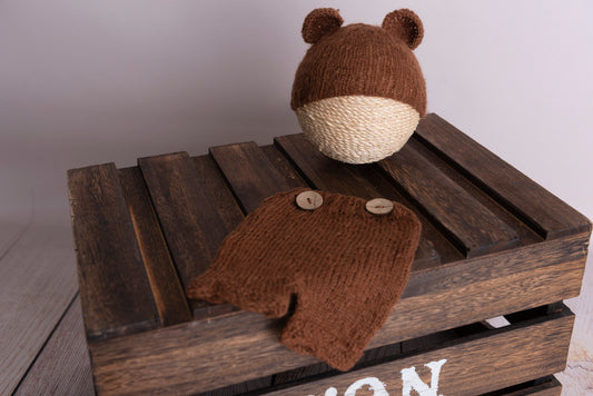 SET Mohair Bear Hat and Pants - Brown