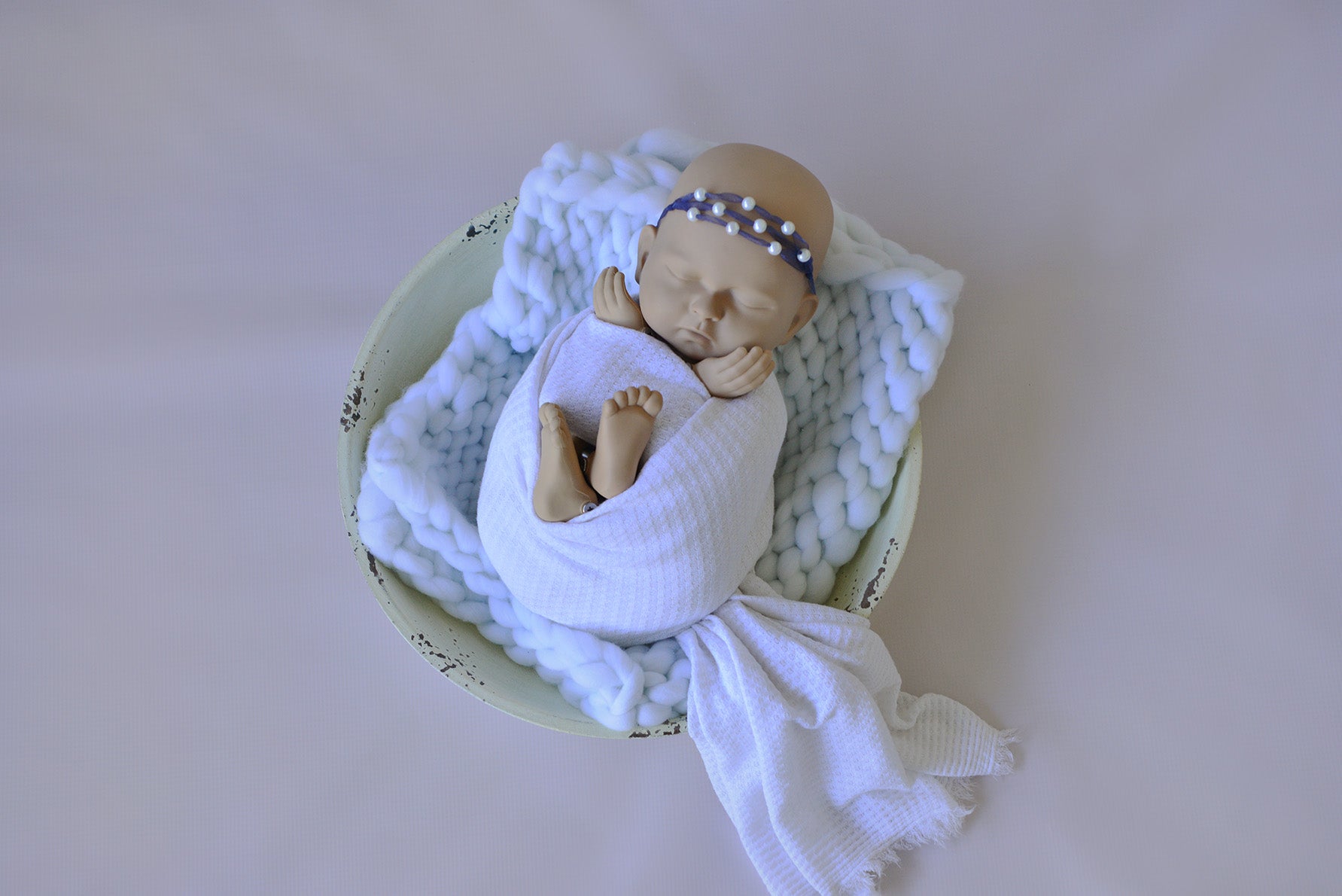 Beaded Ribbon Headband -Blue