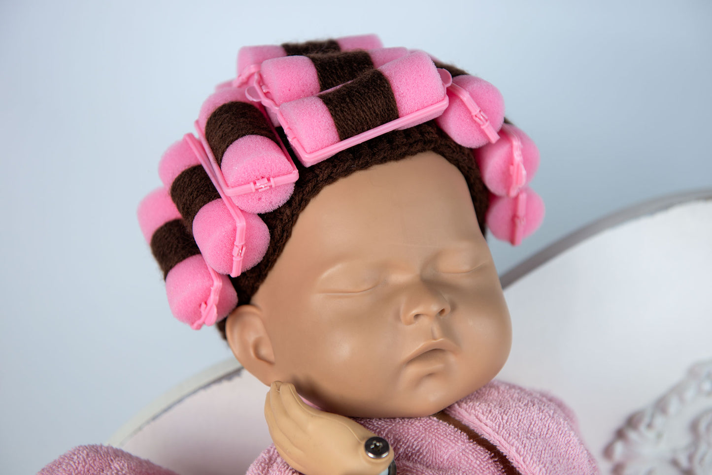 Newborn Curlers Wig - Pink/Dark Hair