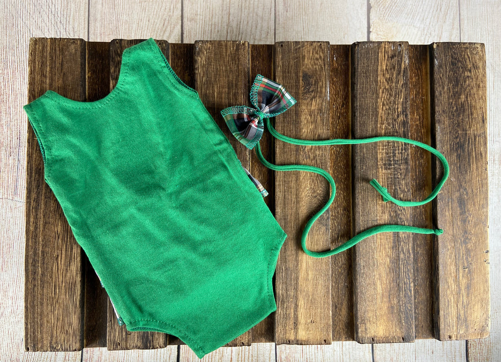 SET Christmas Bodysuit and HeadBow- Plaid Green