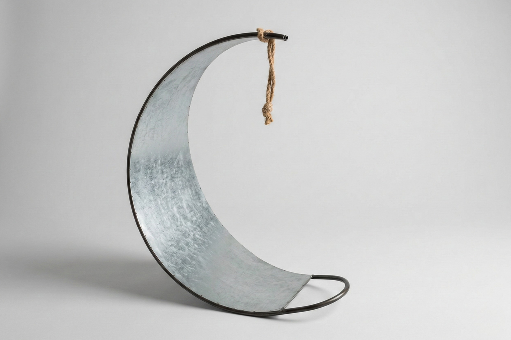 newborn photography prop artisan crescent moon base, minimalist metal DIY prop with rope detail ready to be stylized