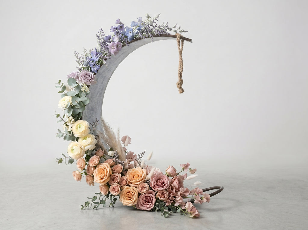 Decorative moon frame with flowers for DIY Project newborn photography