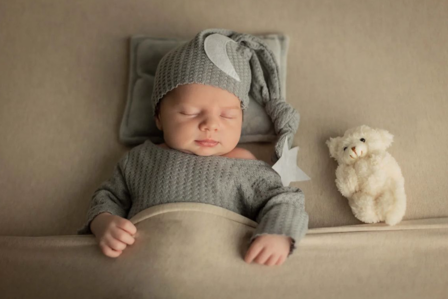 Footed Pajamas and Hat Newborn Photography