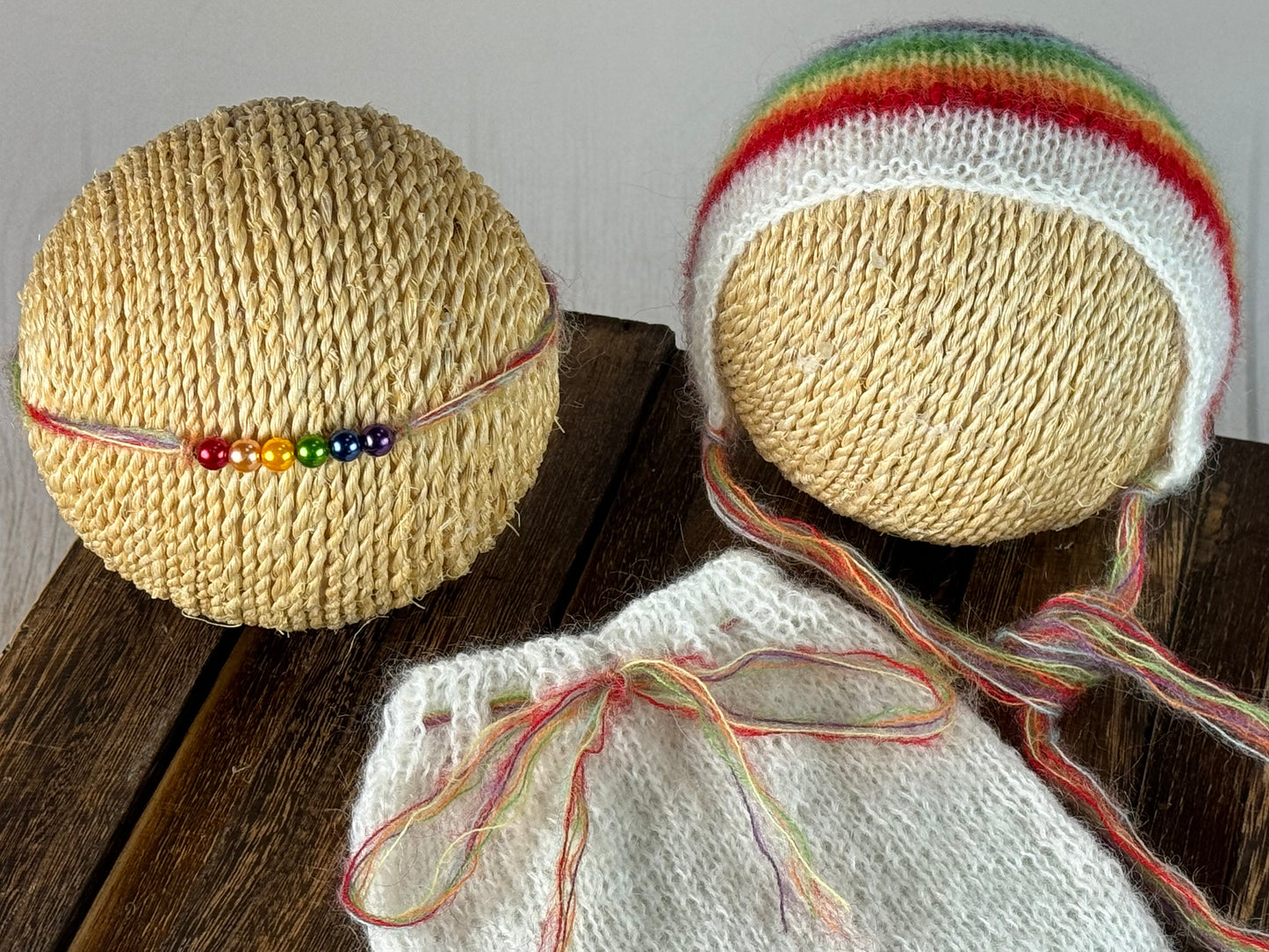 SET Mohair Pants, Headband and Adjustable Bonnet - Rainbow Vibrant