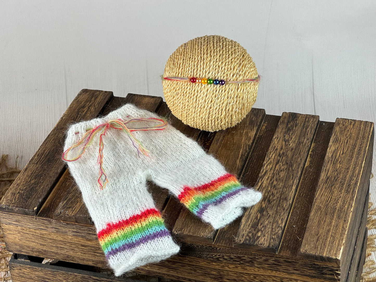 SET Mohair Pants, Headband and Adjustable Bonnet - Rainbow Vibrant