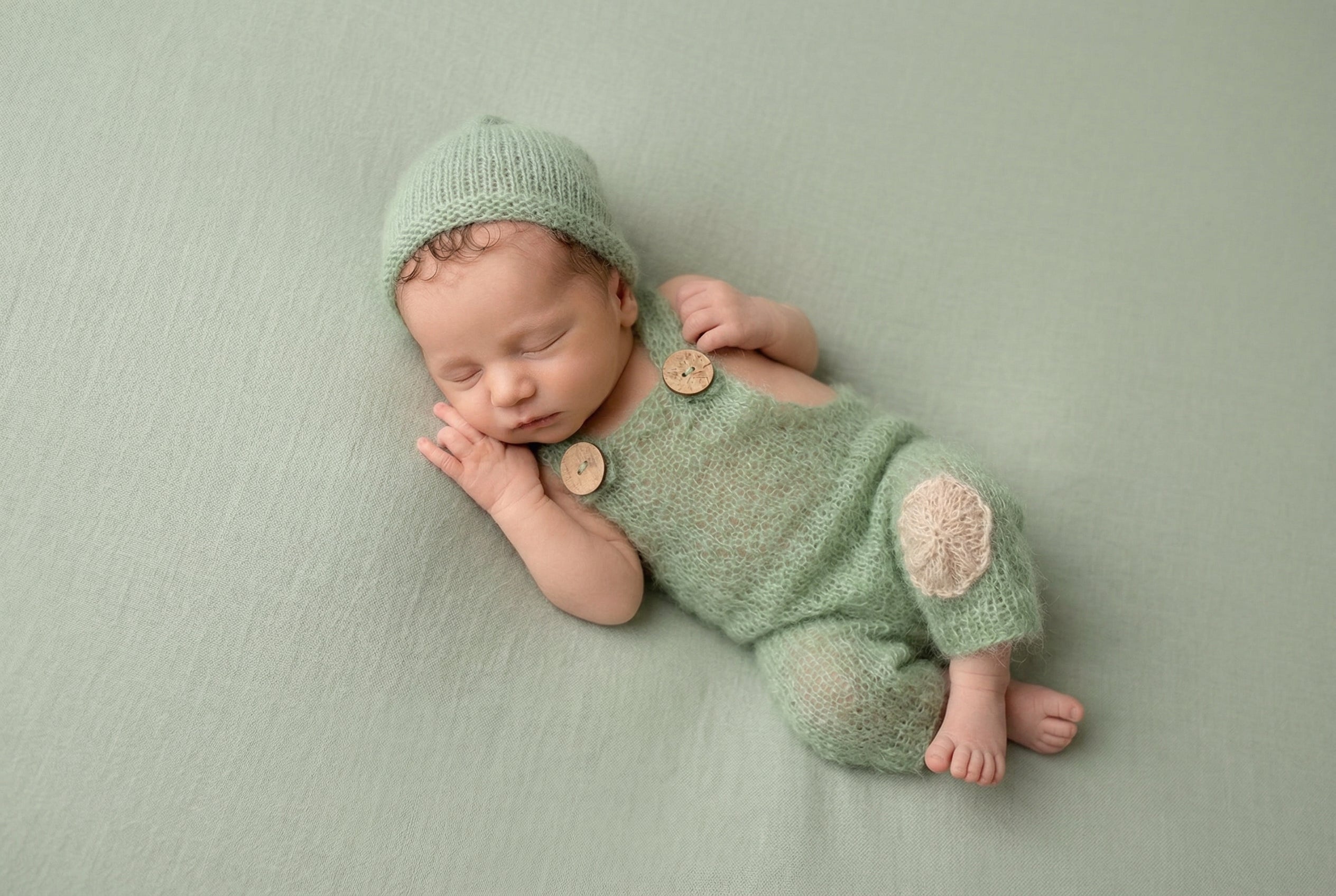 Mohair Overall with Patch and Buttons - Sage