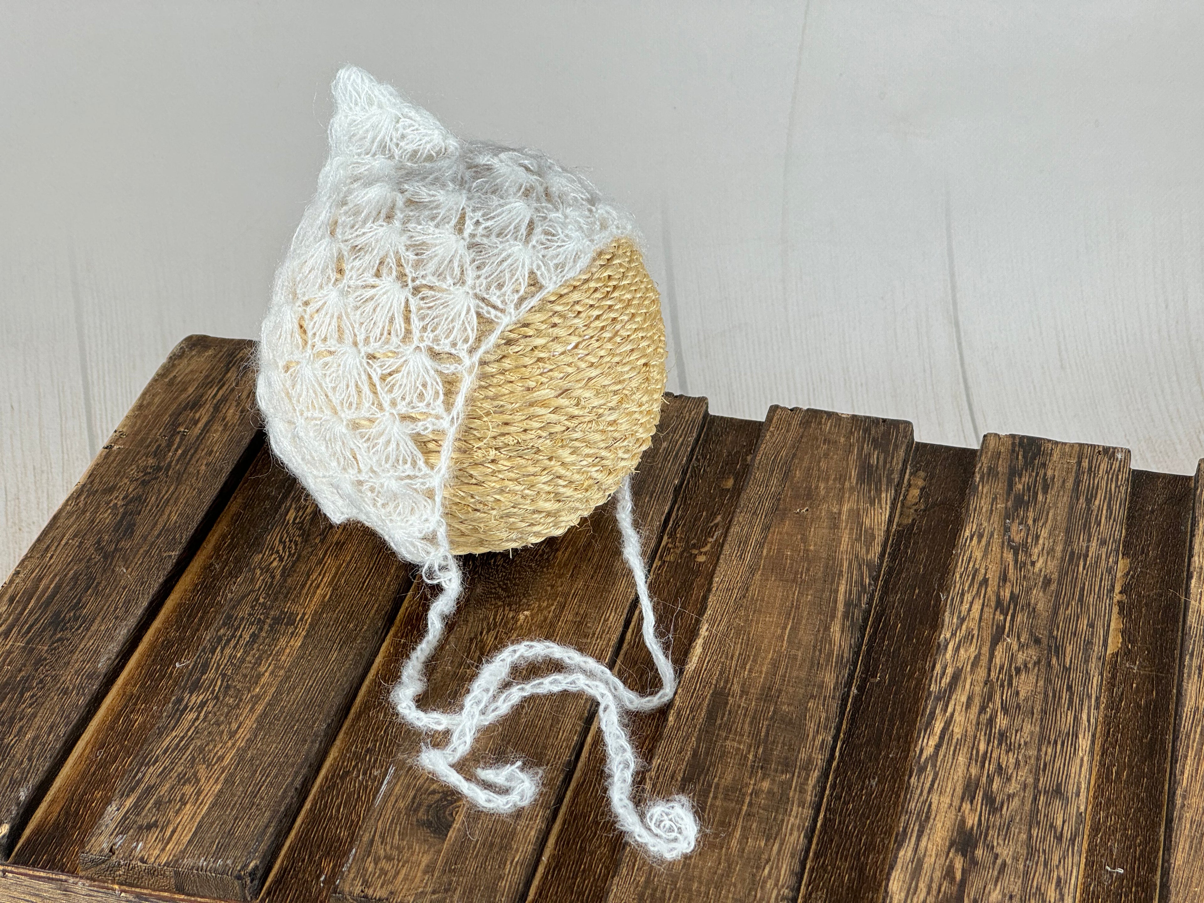 Ornate Pointy Mohair Bonnet - Milk White