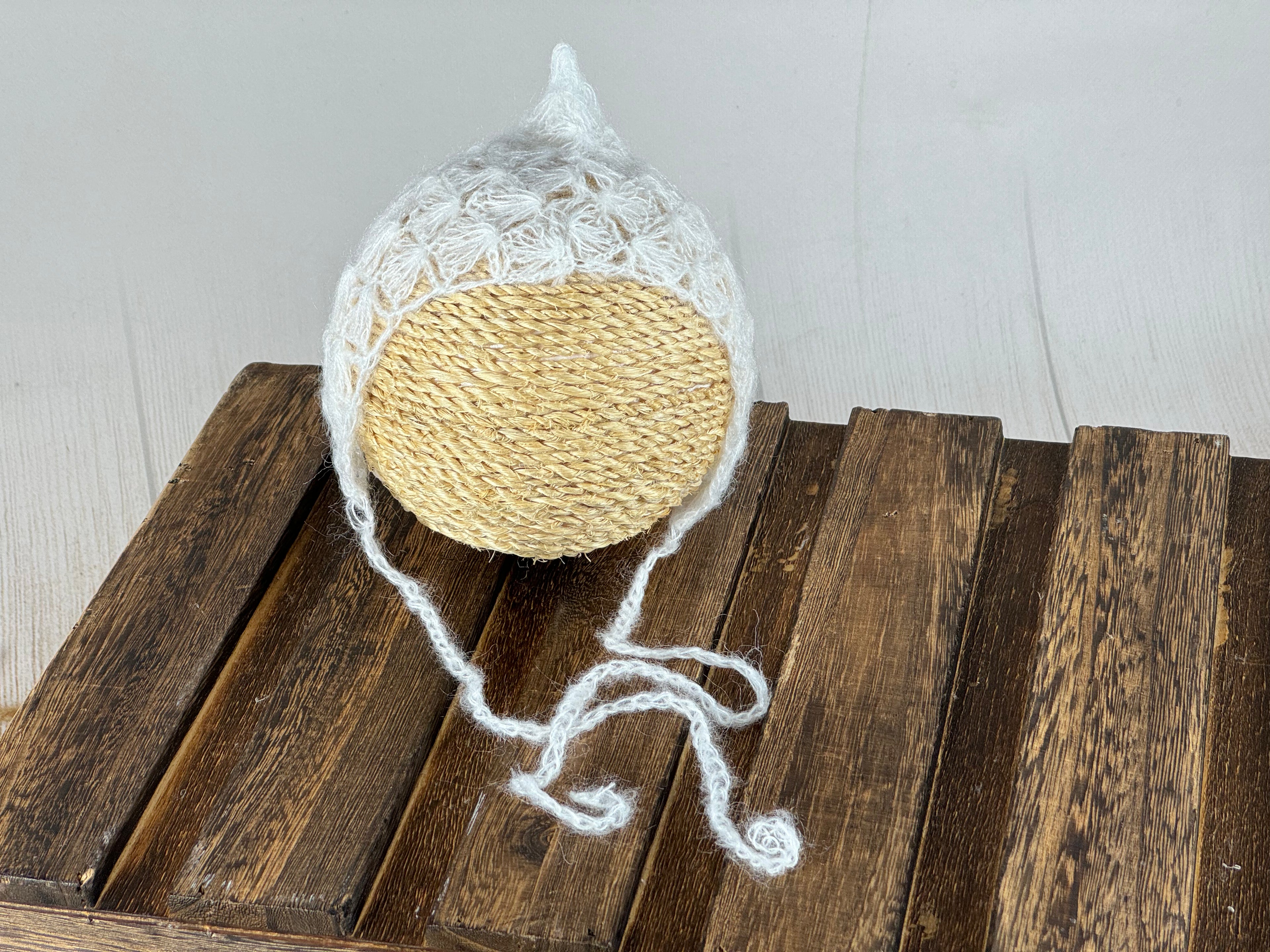 Ornate Pointy Mohair Bonnet - Milk White