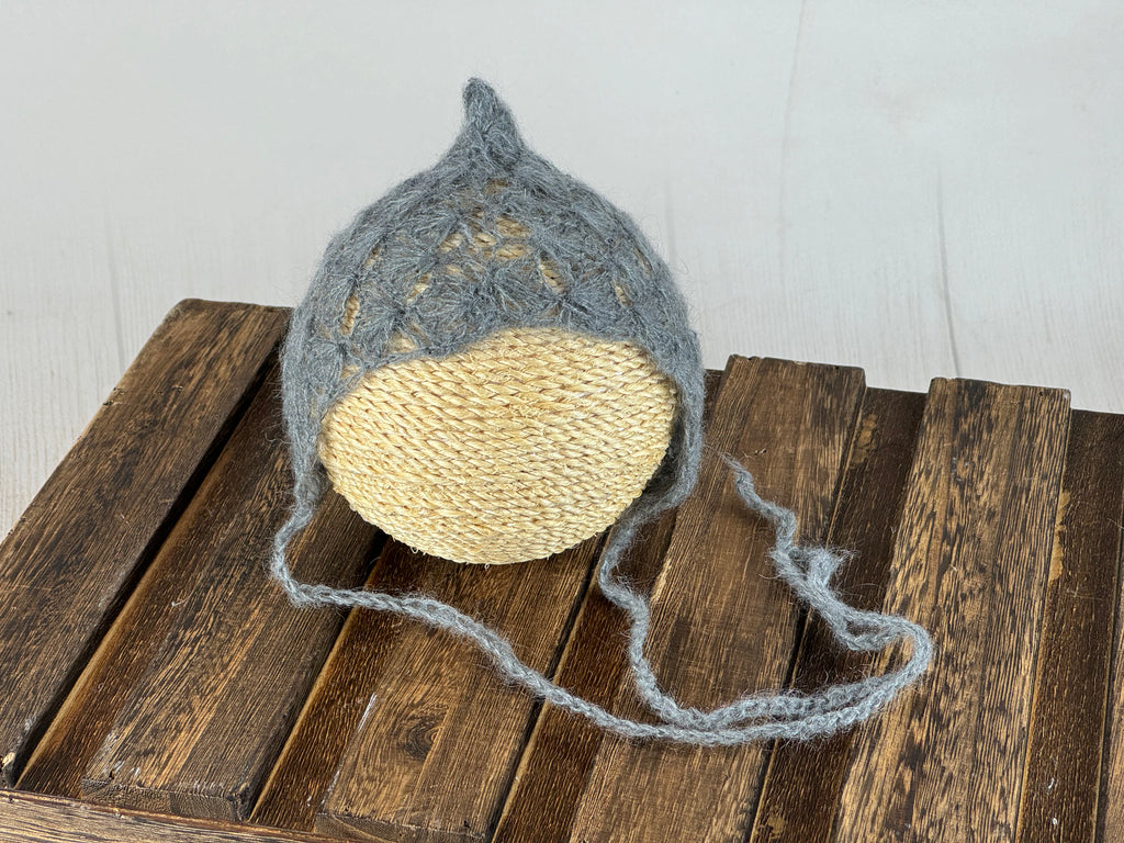 Ornate Pointy Mohair Bonnet - Gray