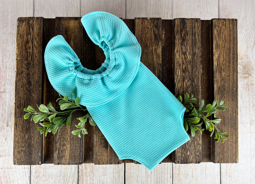Ruffled Sleeveless Bodysuit - Textured - Aquamarine