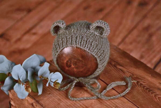 Mohair Bear Bonnet - Gray