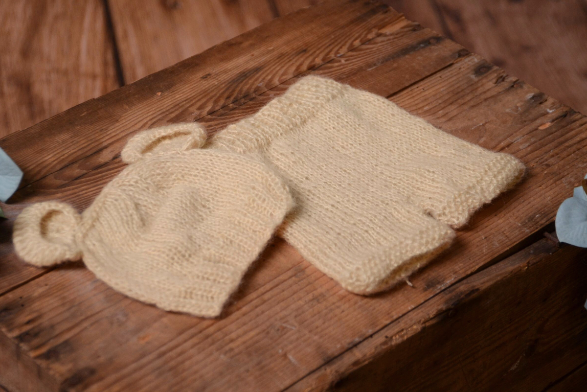 SET Mohair Bear Hat and Pants - Beige