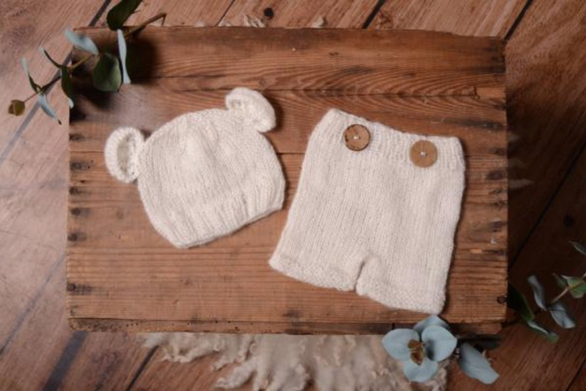 SET Mohair Bear Hat and Pants - White