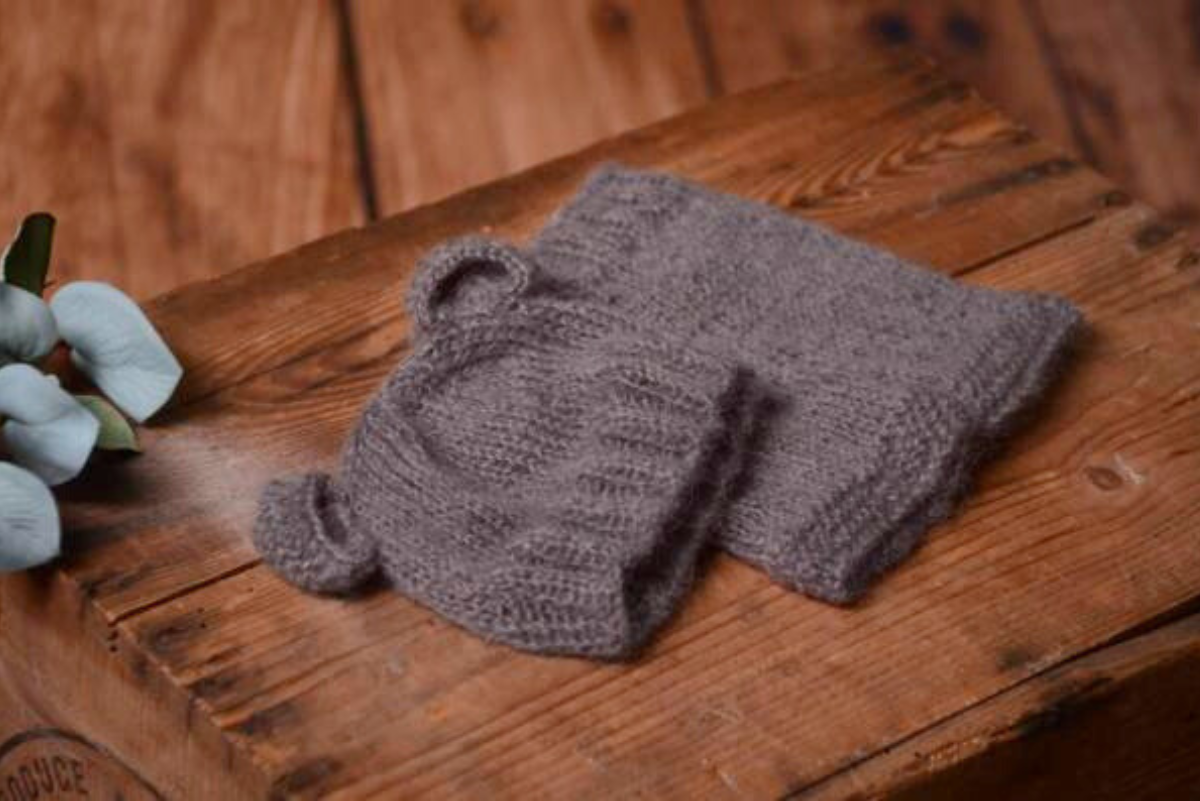 SET Mohair Bear Hat and Pants - Gray