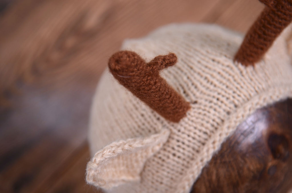 Reindeer Bonnet with Antlers - Beige