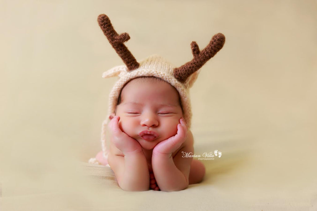 Reindeer Bonnet with Antlers - Beige