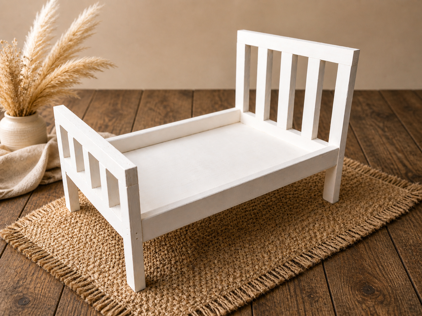 Rustic Bed - Straight Headboard - White