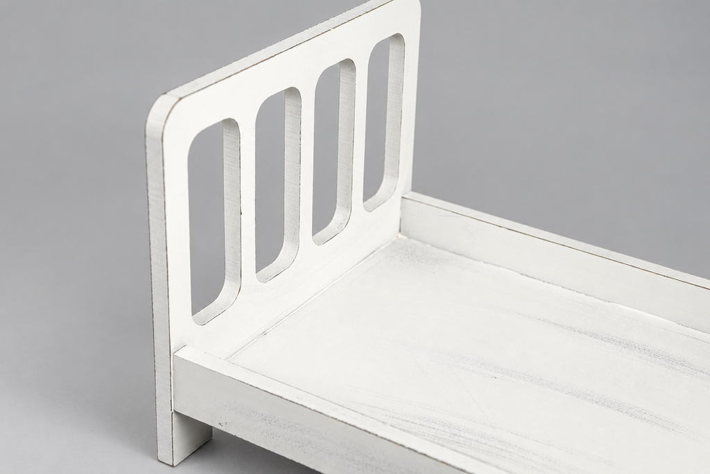 Rustic Bed - Straight Headboard with Curved Spindles - White