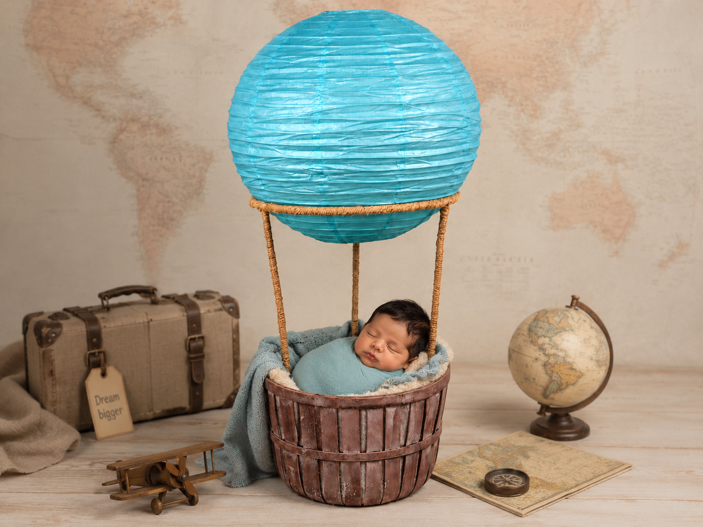 Hot Air Balloon Basket AND Light Blue Balloon