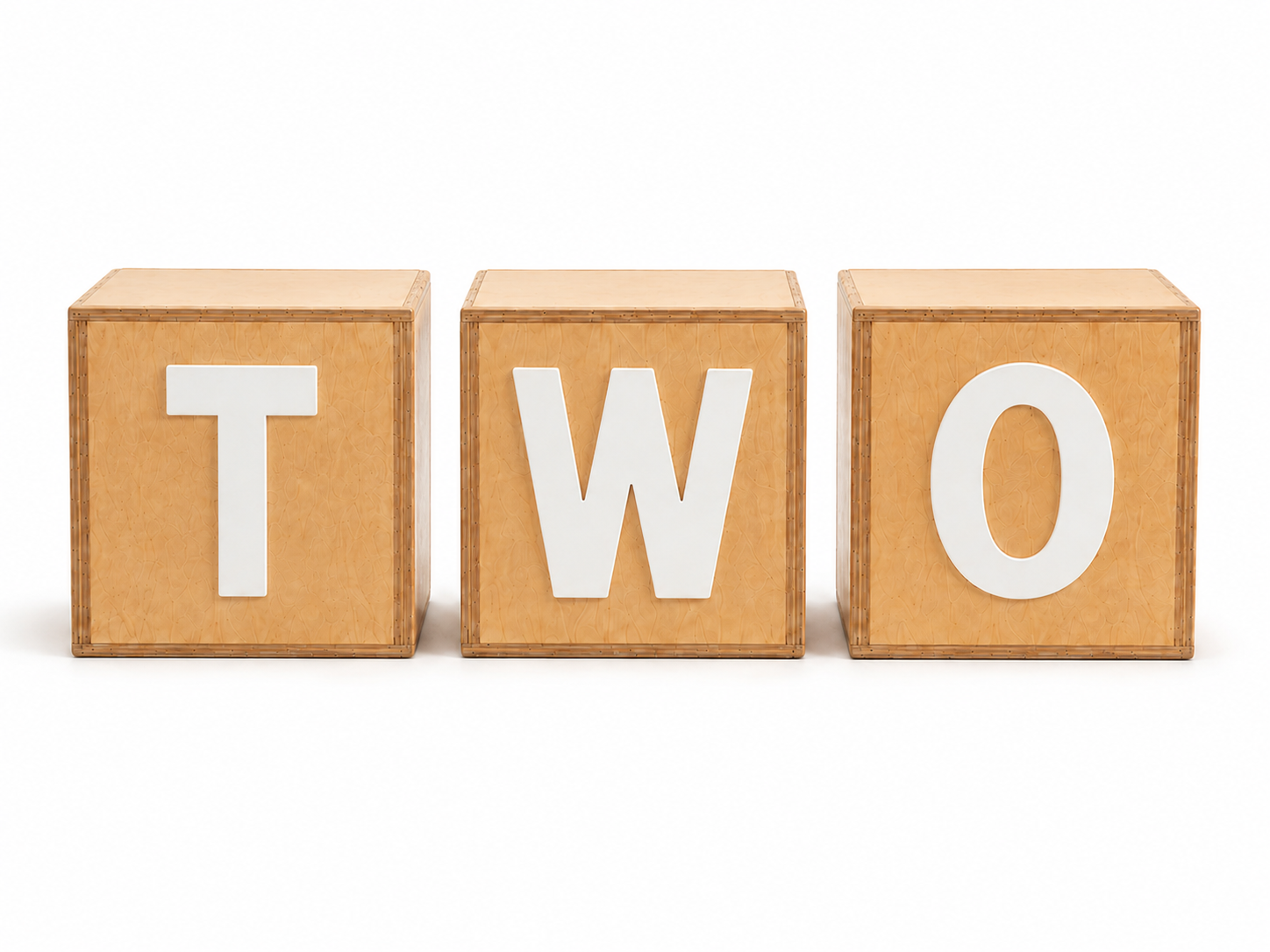 Three wooden blocks spelling out the word 'TWO' with large white letters. Perfect for cake smash photos and milestone sessions.