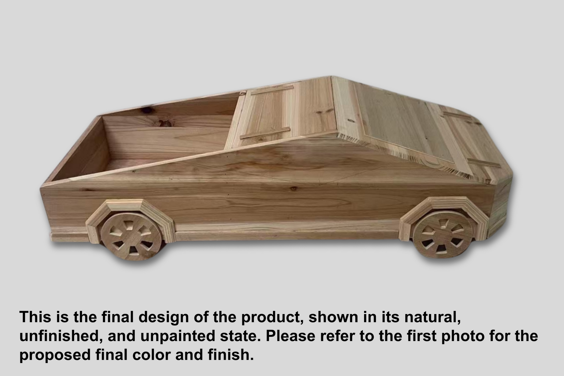 Wooden Cyber Prop Truck newborn photography prop with a modern design, detailed wheels, and smooth finish. Perfect for babies and sitters.