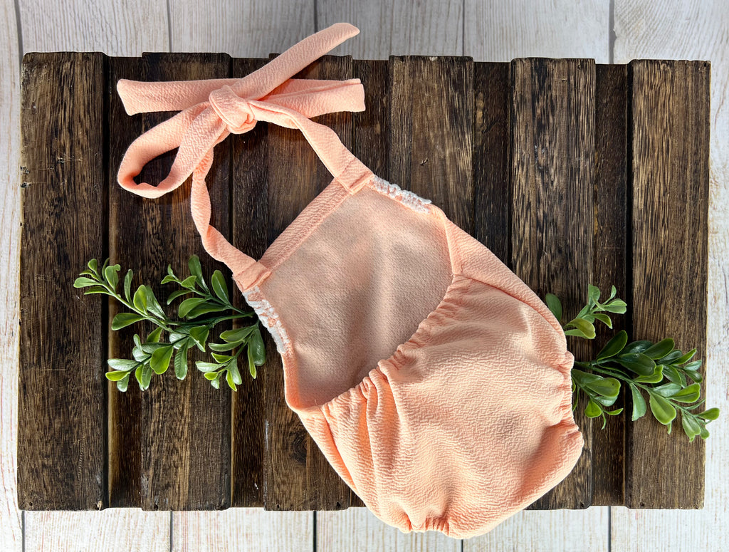 Bohemian Stitch Romper with Lace - Textured - Peach