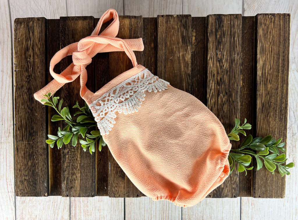 Bohemian Stitch Romper with Lace - Textured - Peach