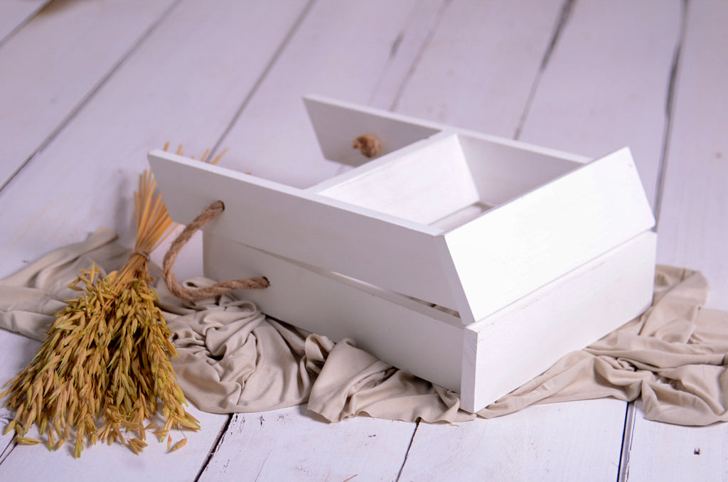 Mini step ladder prop laid flat on fabric, styled for cakesmash and milestone photo session setups.