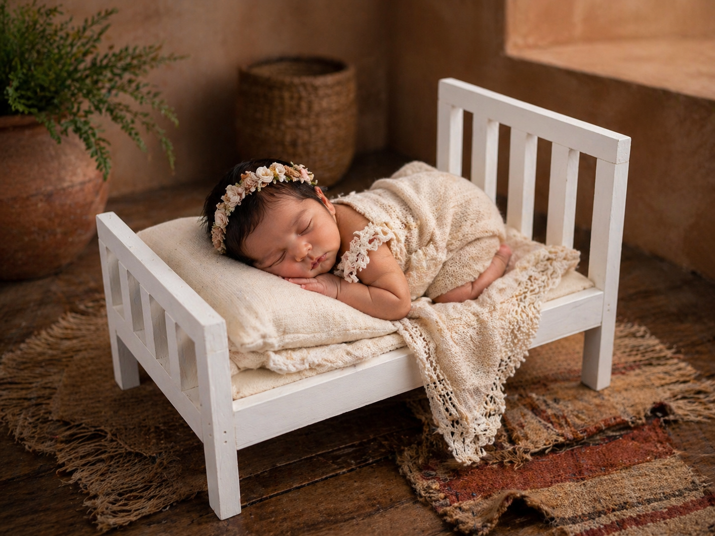 Rustic Bed - Straight Headboard - White