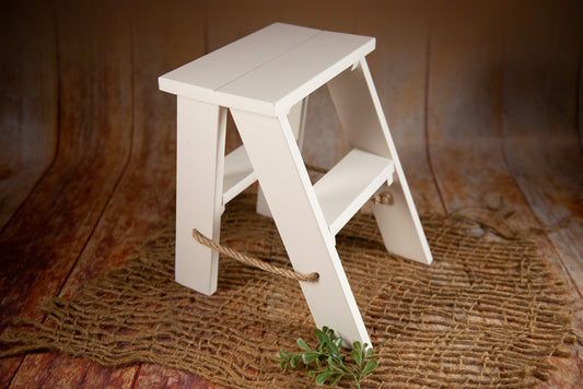 White wooden step ladder mini with natural rope detail for baby and kids photography