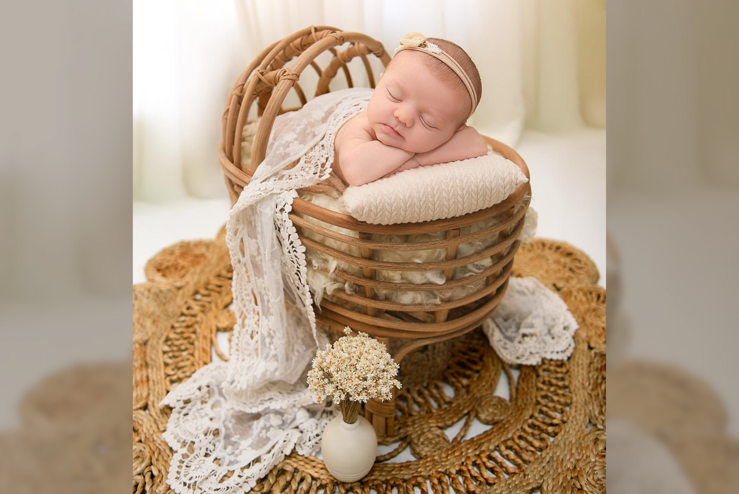 LullabyLuxe Rattan Bassinet - Chestnut Finish