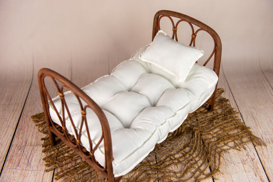 Bundle Rustic Rattan Bed Model 4 + Mattress + Pillow