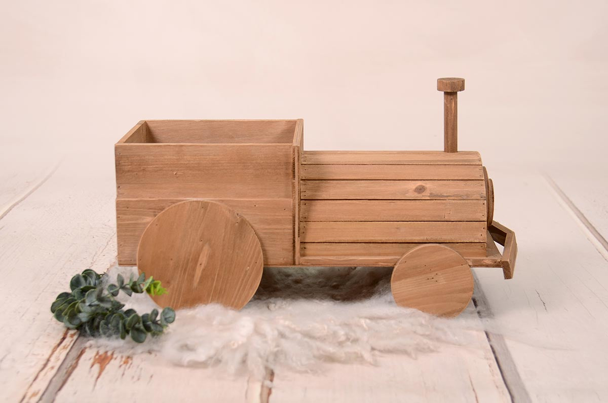 Rustic wooden train prop for newborn photography, ideal for creating charming vintage-themed baby photoshoots, Newborn Studio Props product