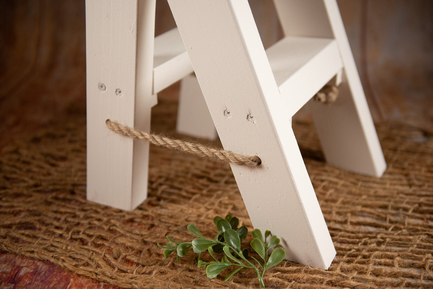 Handcrafted white step stool ladder for kids and baby photography studio