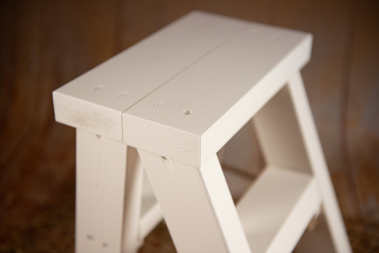 Handcrafted white step stool ladder for kids and baby photography studio