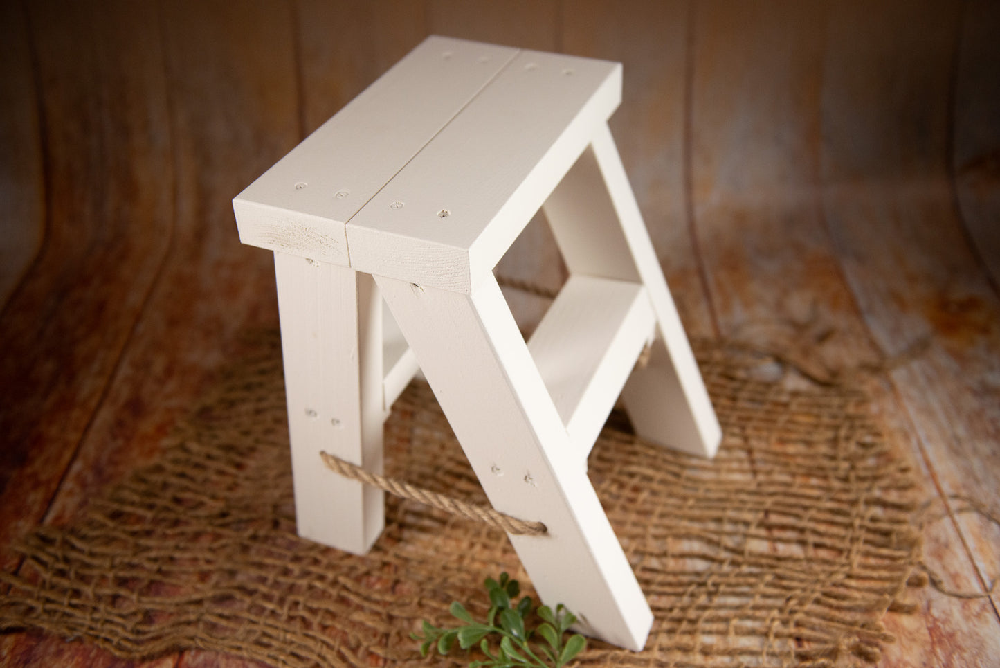 Handcrafted white step stool ladder for kids and baby photography studio