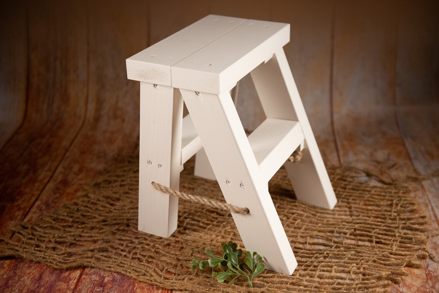 Handcrafted white step stool ladder for kids and baby photography studio