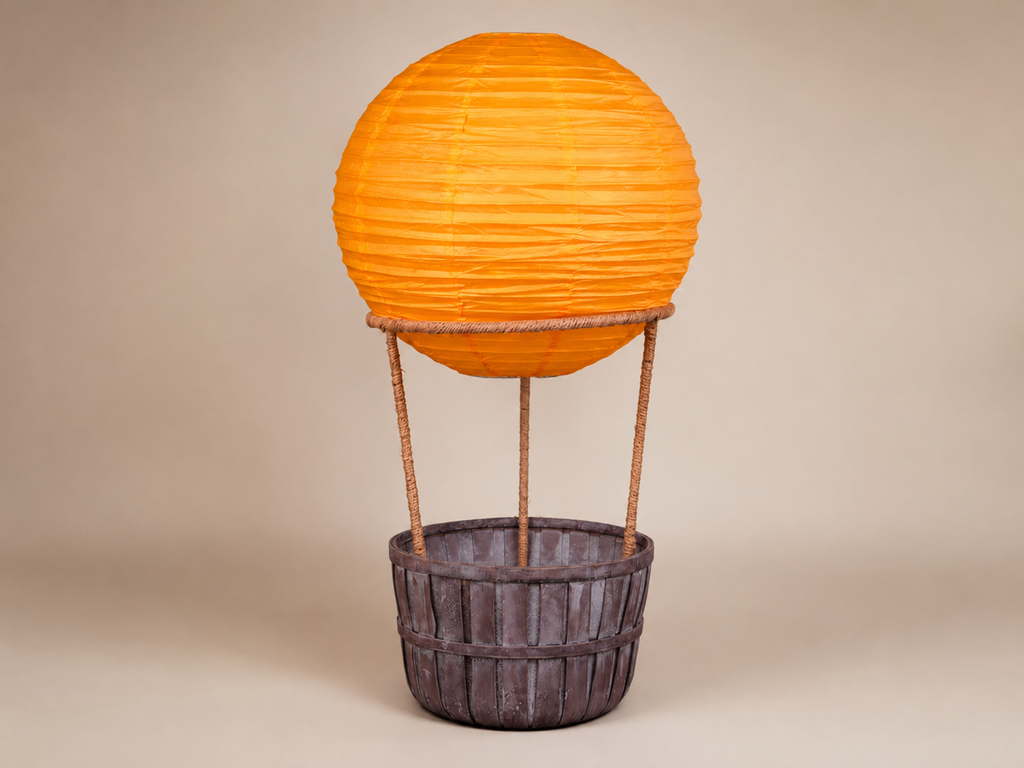 yellow paper balloon and basket, hot air balloon baby photo prop