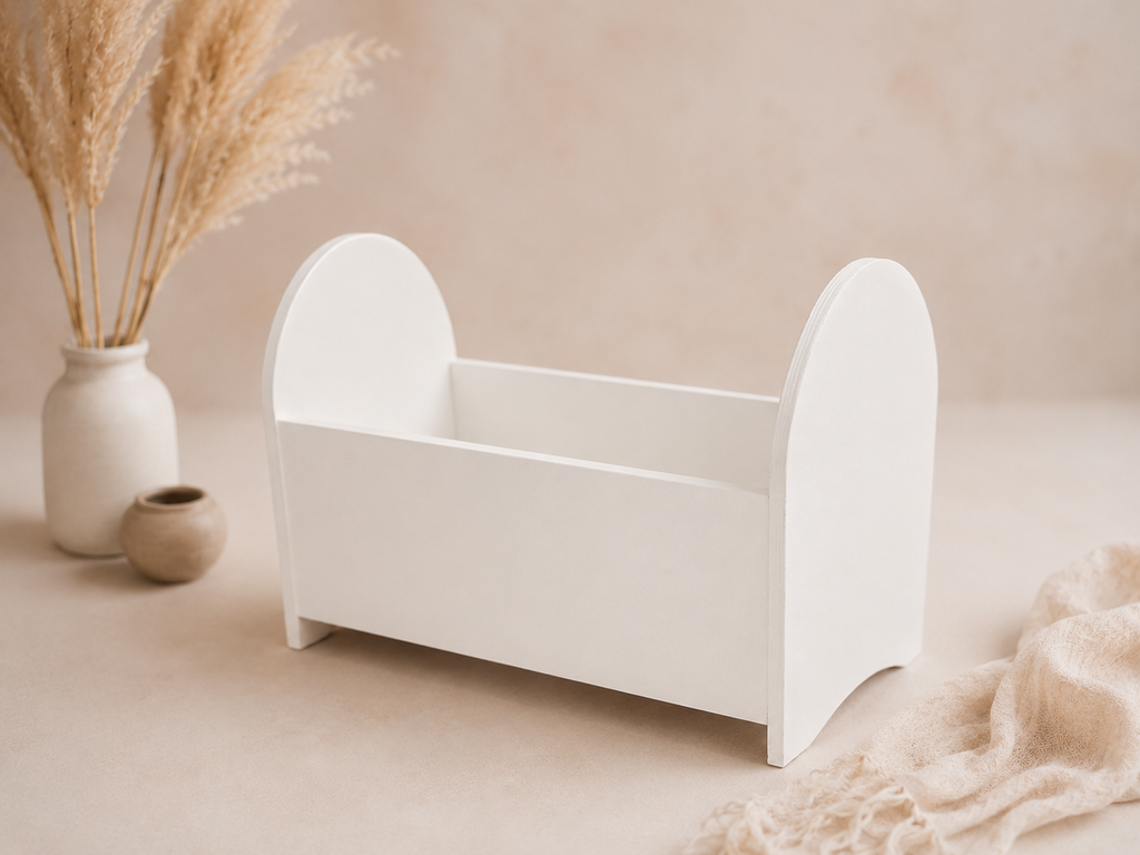 White wooden crib for baby photography