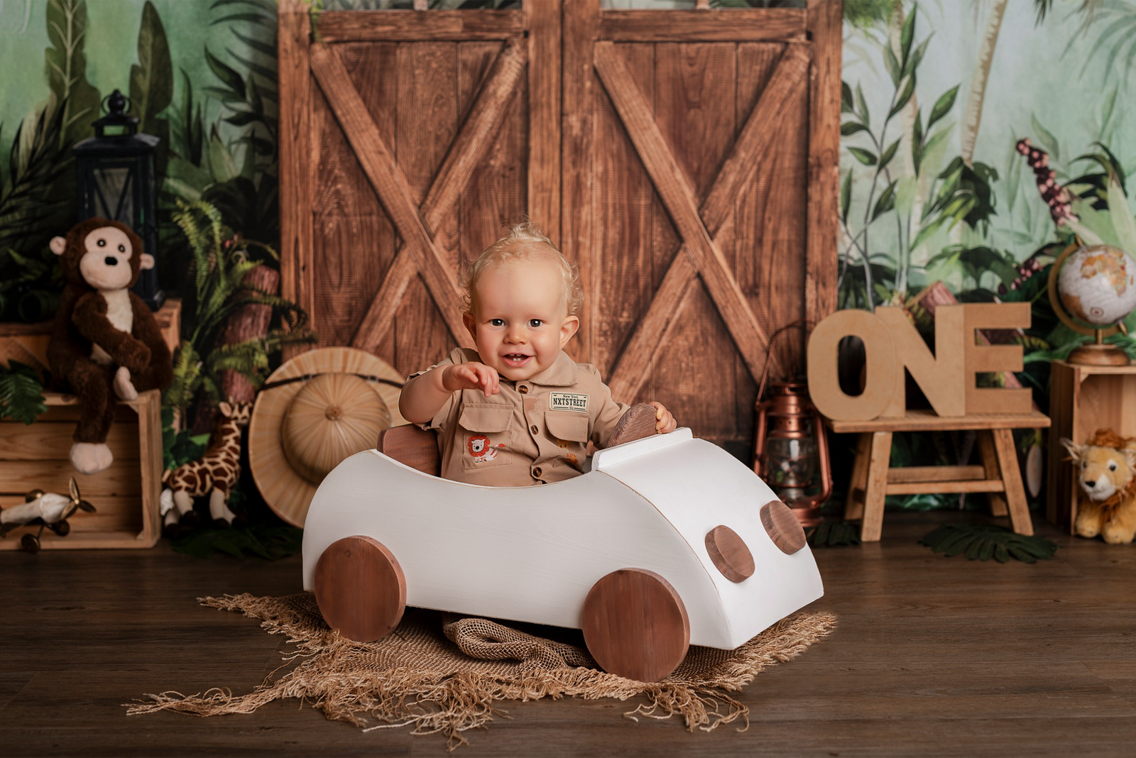 White Beetle Cabrio adventure prop styled for a baby photography session
