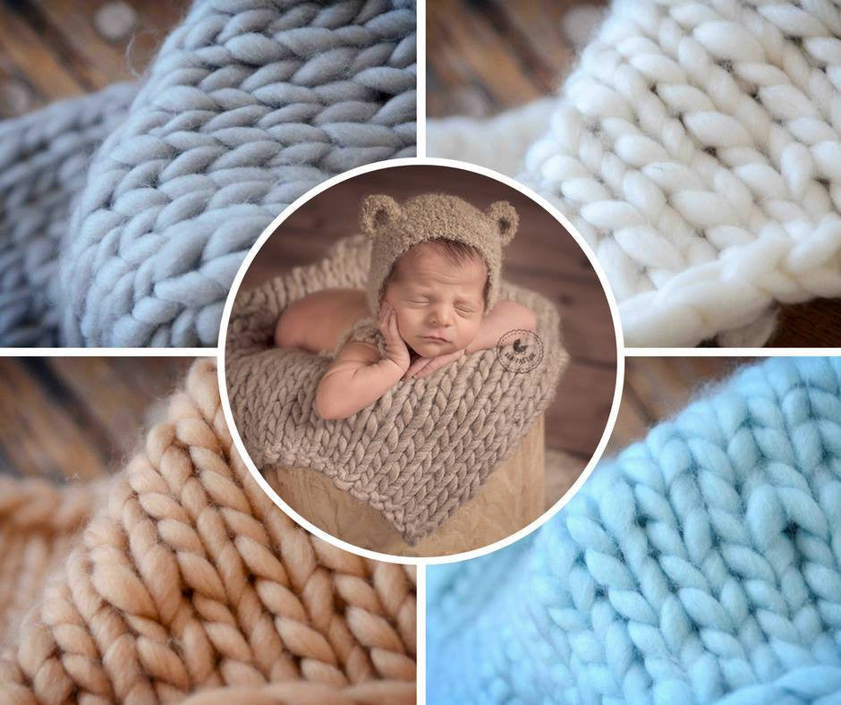 Knitted Thick Yarn Blanket Light Blue Newborn Studio Props